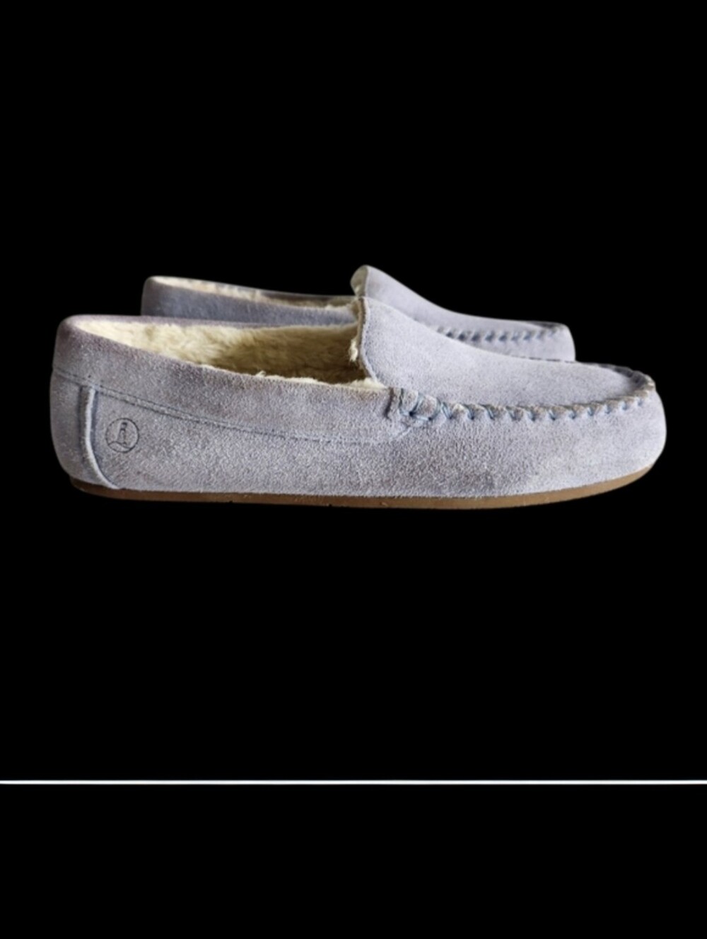 Lands End Moccasin Slippers Loafers Suede Leather Fuzzy Lined Light Blue 9 M